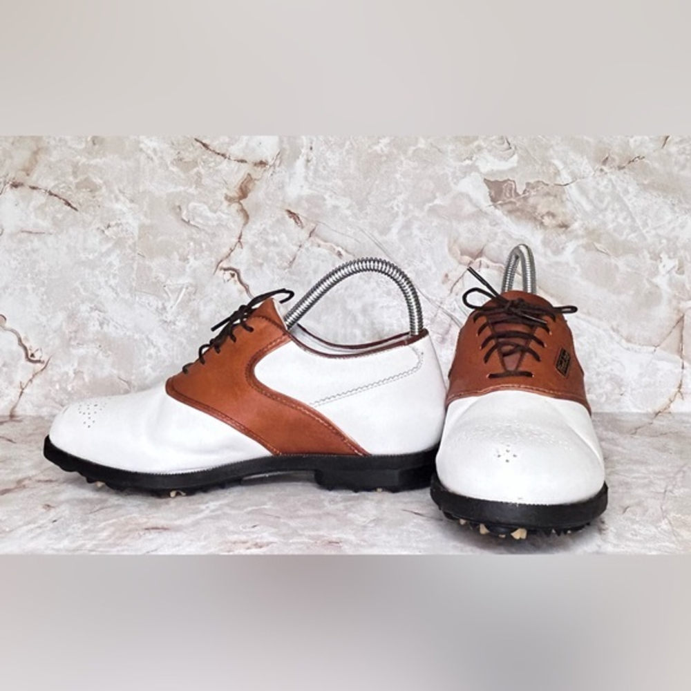Women's FootJoy Dryjoys 6.5 M 99101 Golf Shoes White/Brown Saddle Oxford Design